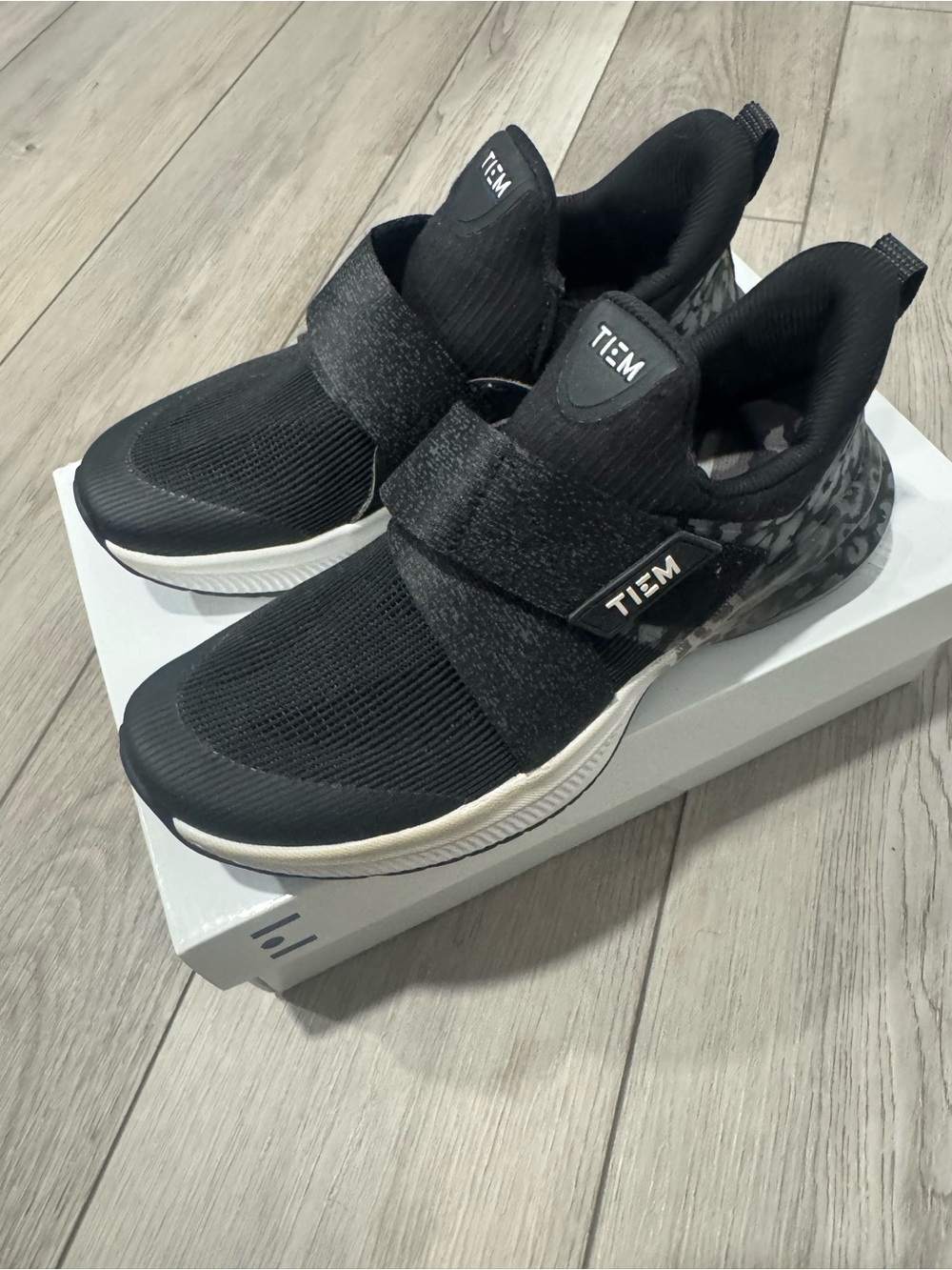 TIEM Men's Black Slip-On Athletic Sneakers with Strap